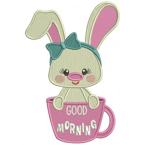Good Morning Cute Little Bunny Filled Machine Embroidery Design Digitized Pattern